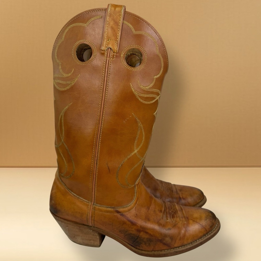 ACME Western 4607 Cowboy Boots Mens Size 9‎ D Brown Leather USA Vintage